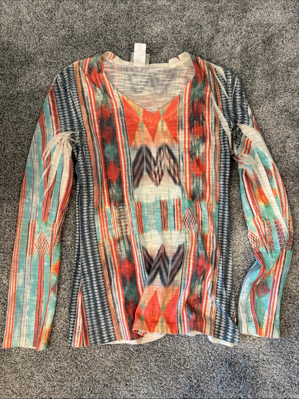 Boho Stripe & Aztec Print Long Sleeve Top - Multicolor